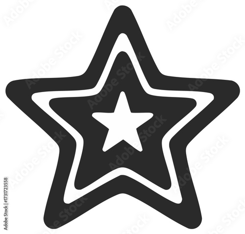 Stylized concentric star icon in black and white with a hand drawn aesthetic for rating or awards