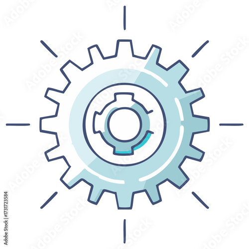 Gear illustration with inner mechanism and light beams for technology and engineering