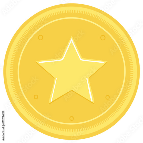 Cartoon Gold Coin with Star Symbol for Video Game Currency or Reward Achievement Isolated