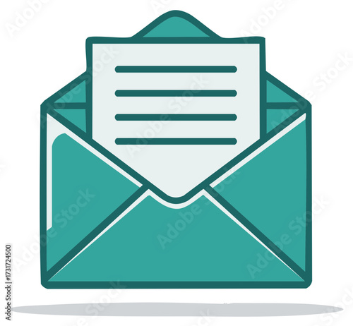 Open Envelope with Letter Showing Modern Green and White Design