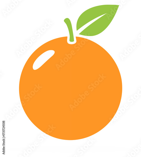 Orange fruit illustration with a leaf in a simple flat design, isolated