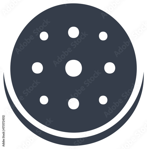 Abstract graphic illustration of a stylized celestial body with dots, flat design, cosmic concept.