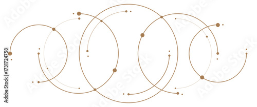 Vector graphic design element with with overlapping circles, dots and dashed circles science and connection concept