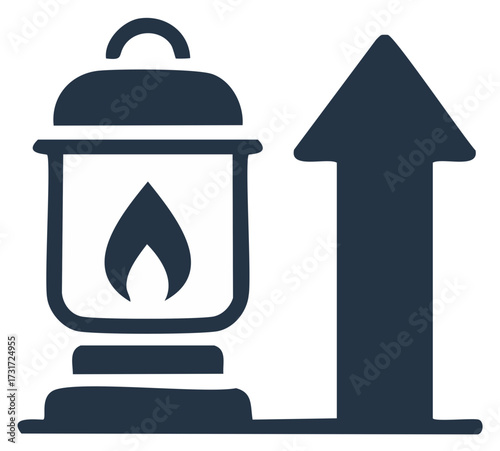 Rising Energy Cost Icon with Gas Lantern and Upward Arrow Symbol