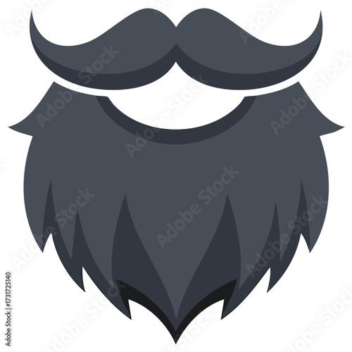 Classic dark gray full beard with a stylish handlebar mustache illustration. A symbol for barbershops and male grooming.