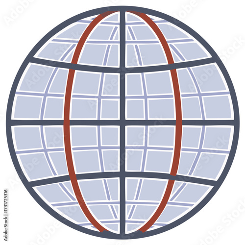 Stylized World Globe Icon with Meridian and Latitude Grid Lines