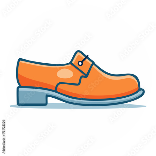 Stylized orange loafer shoe with blue sole and accent line isolated on white