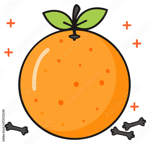 Cartoon illustration of a festive orange pomander with cloves for winter holidays