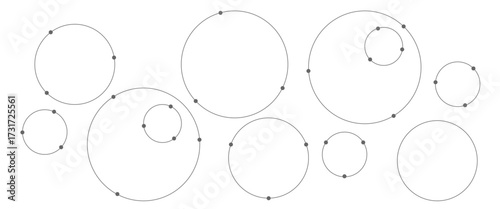 Vector graphic design element with with overlapping circles, dots and dashed circles science and connection concept