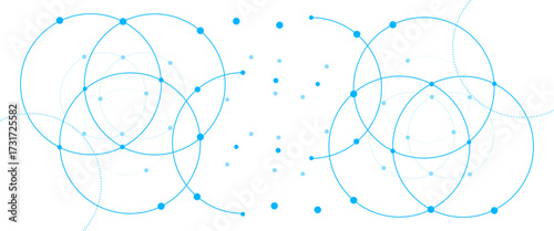 Vector graphic design element with with overlapping circles, dots and dashed circles science and connection concept