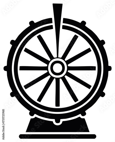 Black silhouette of a spinning wheel of fortune for gambling and prize winning