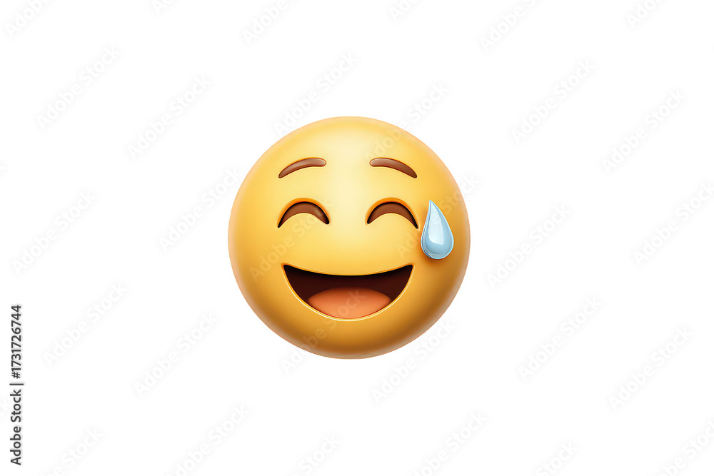 Fototapeta premium Yellow Emoji Face with Tear of Joy on Transparent Background