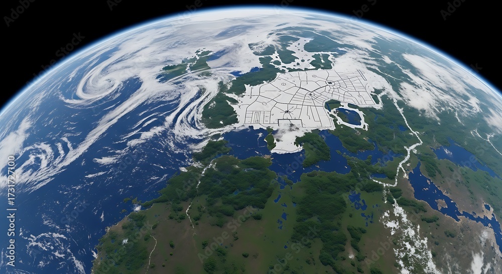 Fototapeta premium Digital earth globe showing continents and atmospheric features