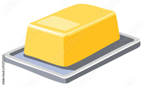 Golden Butter Block Served in Modern Silver Butter Dish