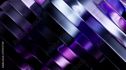 cycled 3d animation, abstract purple background with ripple effect. Waving metallic foil ribbons
