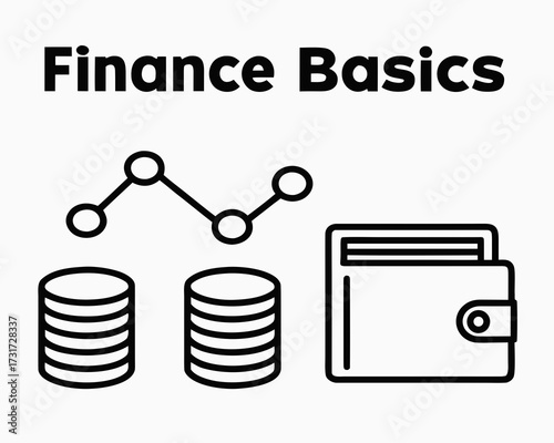 Finance basics concept with coins wallet and growth chart icons