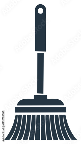 Household sweeping broom glyph icon with long handle and wide bristles