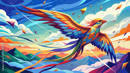 Very beautiful Capture the elegance of a kite bird drifting effortlessly in the sky, blending impressionist hues with realism, wings shimmering with color, freedom, movement, grace, harmony