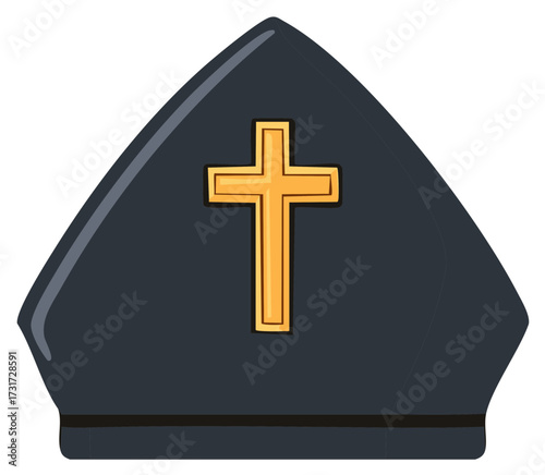 Traditional Ecclesiastical Bishop's Mitre with Golden Christian Cross Symbol