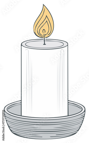 Illustration of a burning candle sitting in a candle holder