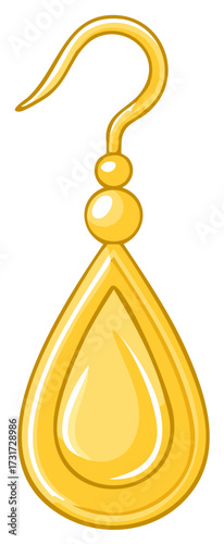 Single gold teardrop earring with a hook clasp, isolated on white background, simple modern jewelry design