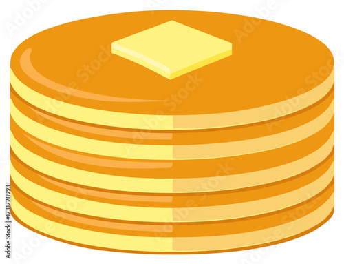 Stack of pancakes with a melting piece of butter on top of the breakfast meal for tasty morning