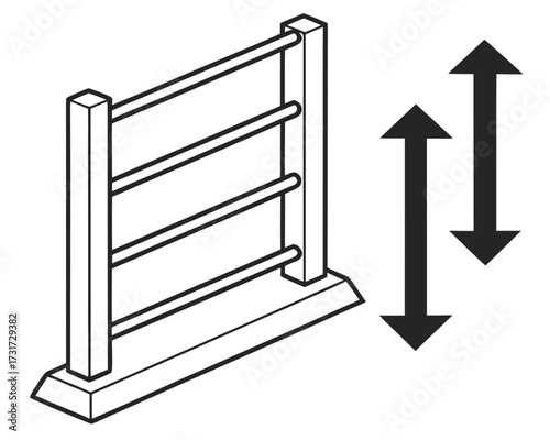 Vector illustration of a retractable barrier or stanchion with adjustable height arrows