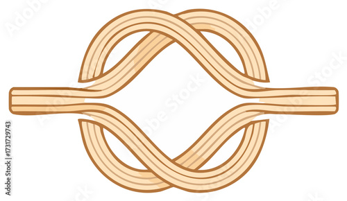 Cartoon illustration of a wooden square knot, timber knot, simple rope knot.