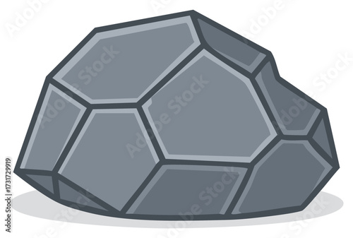 Illustration of a stylized gray rock or stone with multiple facets on a white background