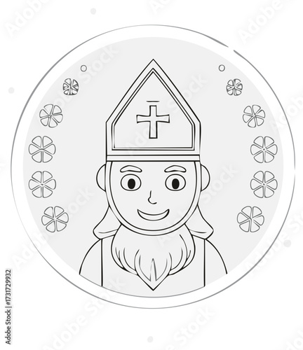 Stylized Outline Illustration of Saint Nicholas Figure with Floral Accents