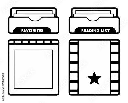 Collection of icons for favorite movies reading lists and movie reels