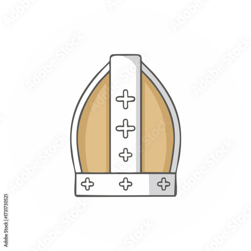 Papal Tiara Catholic Pope Hat Vector Icon Illustration with Crosses
