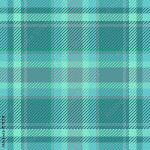 1950s plaid seamless vector, deep textile tartan background. Shop fabric check pattern texture in cyan and teal colors.