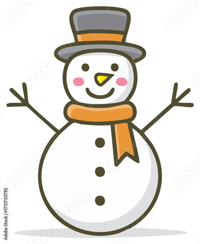 Cute Snowman Illustration Wearing a Top Hat and Orange Scarf for Winter Season
