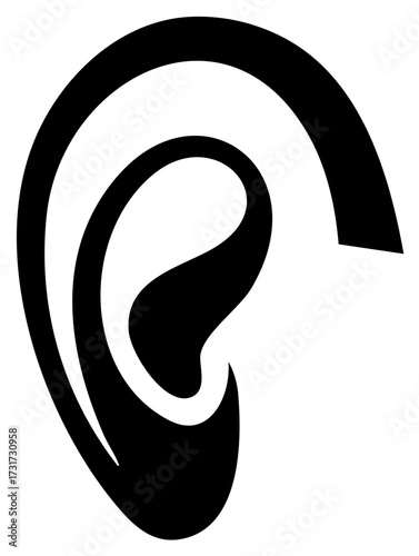 Stylized Black Silhouette of Human Ear for Hearing and Listening Concepts