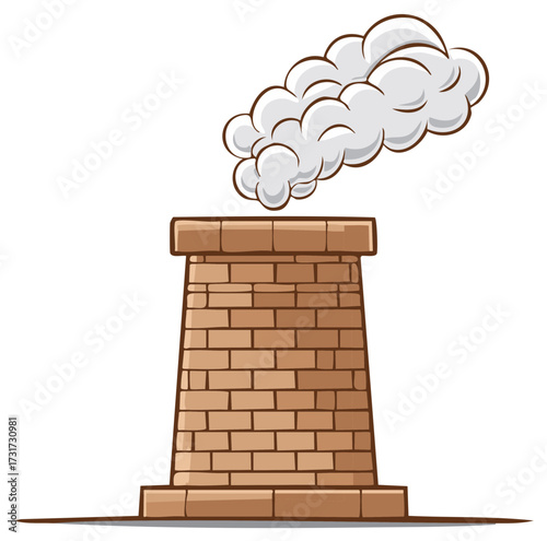Vibrant cartoon brick chimney emitting gray smoke from the top vector illustration design concept