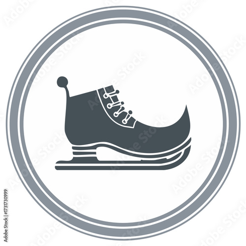 Stylized Icon of a Traditional Ice Skate within a Double Circle Frame