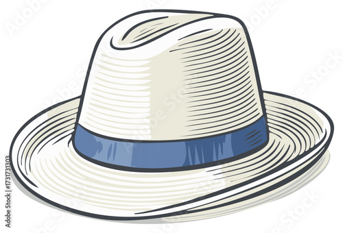 Stylized Straw Hat with Blue Band Illustration Fashion Accessory Summer Style