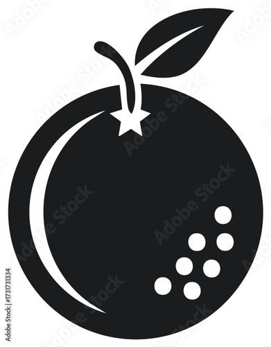 Stylized Orange Icon with Leaf and Stem Silhouette Vector Graphic Fruit Illustration Healthy Eating