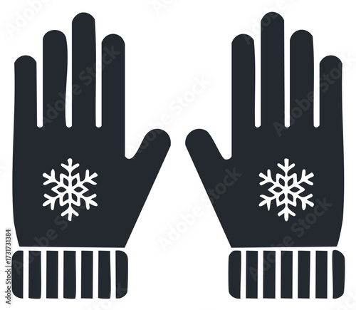 Pair of Winter Gloves with Snowflake Illustration, Knitted Cuffs, Cold Weather Apparel, Handwear, Woolen Accessory