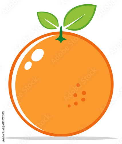 Cartoon orange fruit with leaves, food illustration