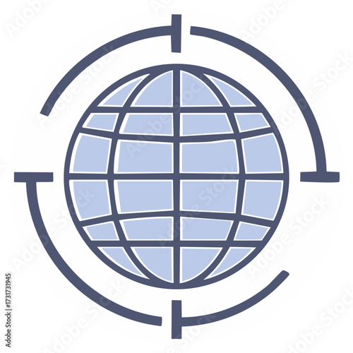 Global communication network with globe and connecting orbit paths for international travel