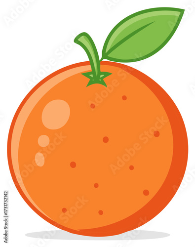 Cartoon orange fruit illustration with leaf and stem, fresh fruit, vector design.