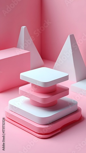 Pink and white geometric shapes arranged in a visually appealing composition for display purposes