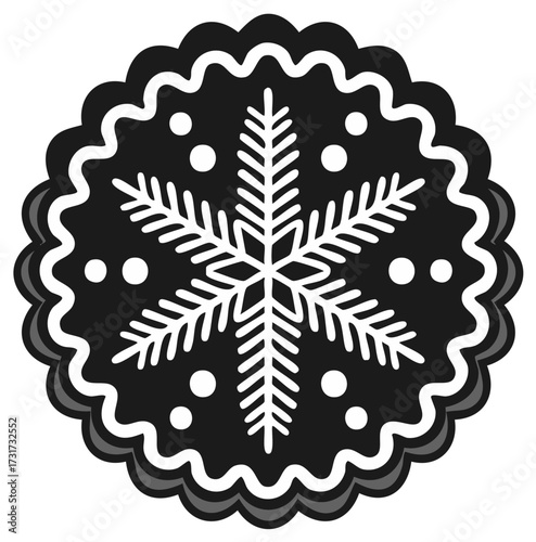 Festive cookie with snowflake design and scalloped edge, Christmas winter holiday celebration season
