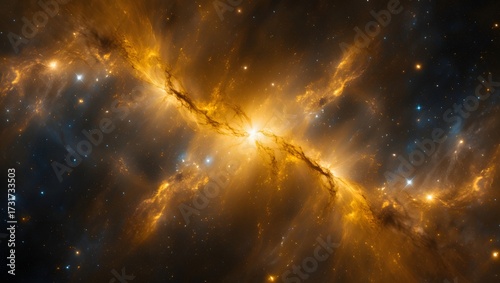 Celestial expanse of cosmic dust and gas illuminated by distant stars in the void