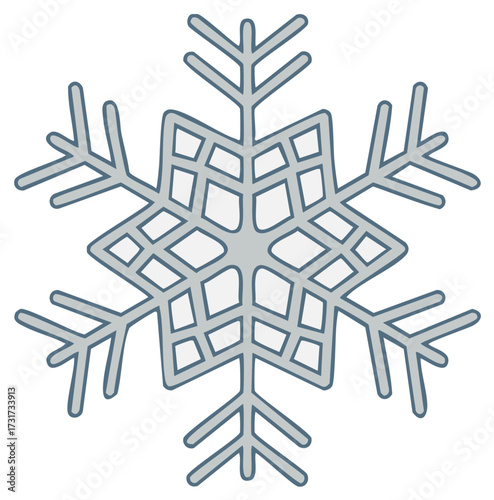 Stylized Snowflake Illustration With Geometric Pattern and Gray Outline