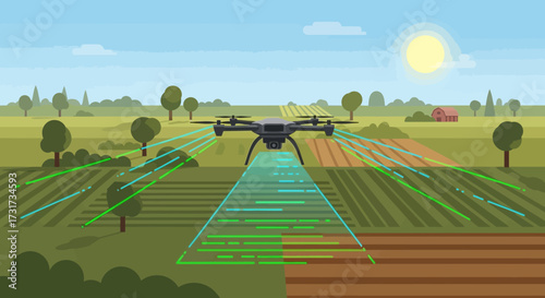 Agricultural drone surveying crops with advanced technology.