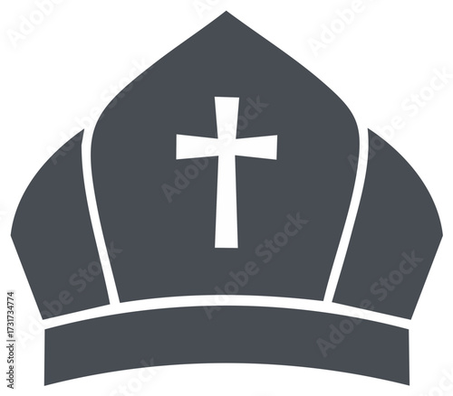 A Symbol of Christian Bishop Hat with Cross Icon for Religious Rituals and Ceremonies
