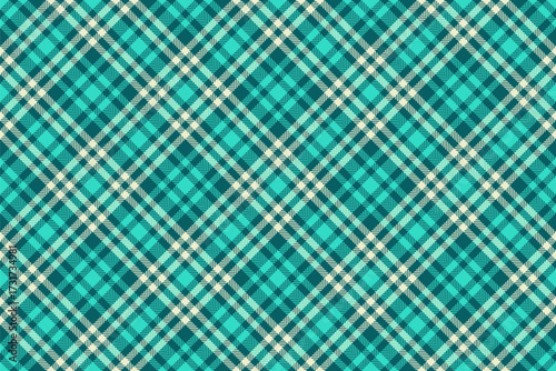 Classic plaid pattern with teal and cream tones. Evokes tradition and style. Ideal for backgrounds, textiles, or any design needing a timeless texture.